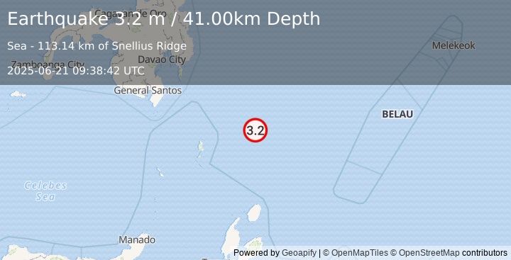 Earthquake NORTH OF HALMAHERA, INDONESIA (3.2 m) (2025-06-21 09:38:42 UTC)