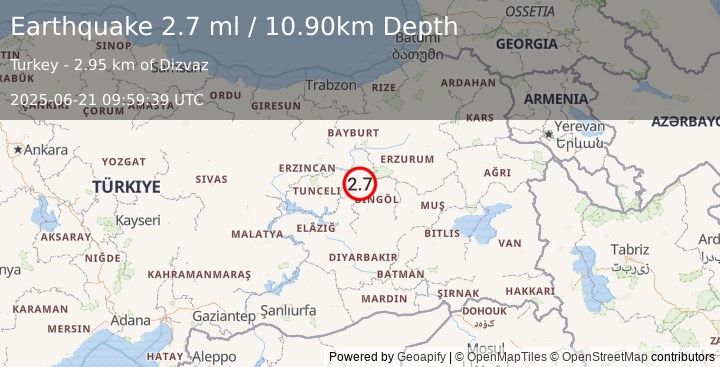 Earthquake EASTERN TURKEY (2.7 ml) (2025-06-21 09:59:39 UTC)