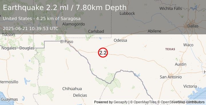Earthquake WESTERN TEXAS (2.2 ml) (2025-06-21 10:39:53 UTC)