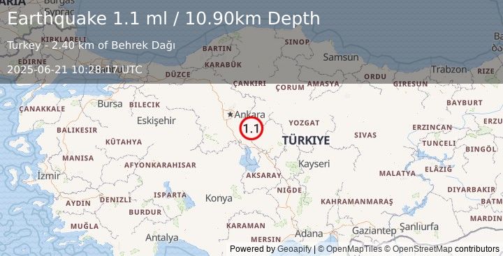 Earthquake CENTRAL TURKEY (1.1 ml) (2025-06-21 10:28:17 UTC)