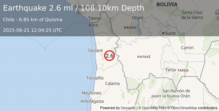 Earthquake TARAPACA, CHILE (2.6 ml) (2025-06-21 12:04:25 UTC)