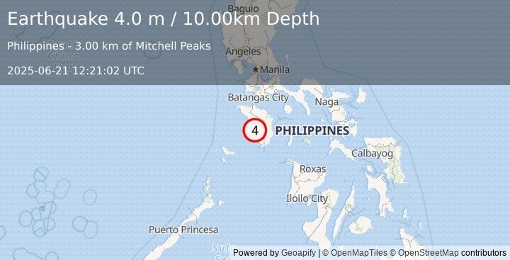 Earthquake MINDORO, PHILIPPINES (4.0 m) (2025-06-21 12:21:02 UTC)
