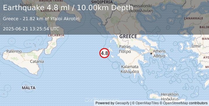 Earthquake GREECE (4.8 ml) (2025-06-21 13:25:54 UTC)