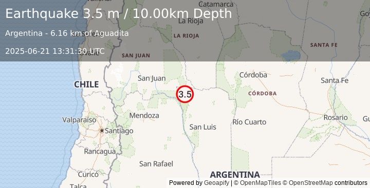 Earthquake SAN LUIS, ARGENTINA (3.5 m) (2025-06-21 13:31:30 UTC)