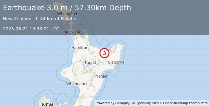Earthquake NORTH ISLAND OF NEW ZEALAND (3.0 m) (2025-06-21 13:38:01 UTC)