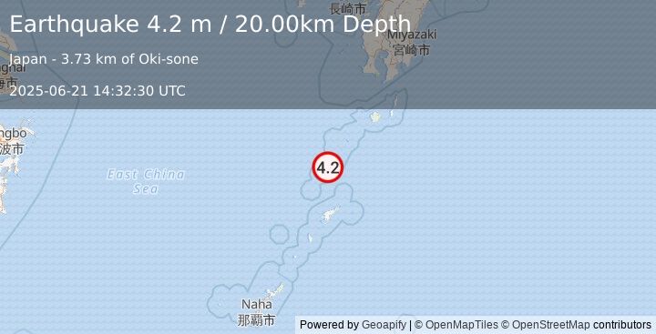 Earthquake RYUKYU ISLANDS, JAPAN (4.2 m) (2025-06-21 14:32:30 UTC)