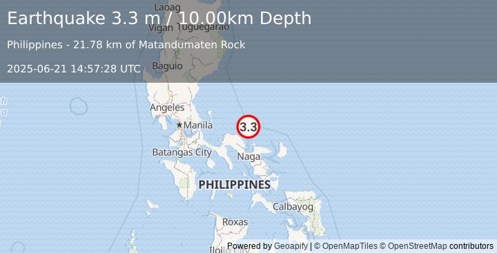 Earthquake LUZON, PHILIPPINES (3.3 m) (2025-06-21 14:57:28 UTC)