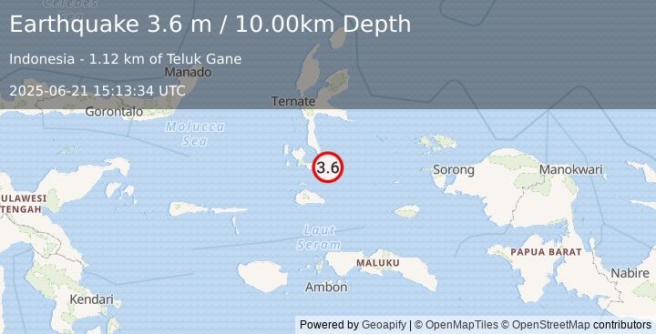 Earthquake HALMAHERA, INDONESIA (3.6 m) (2025-06-21 15:13:34 UTC)