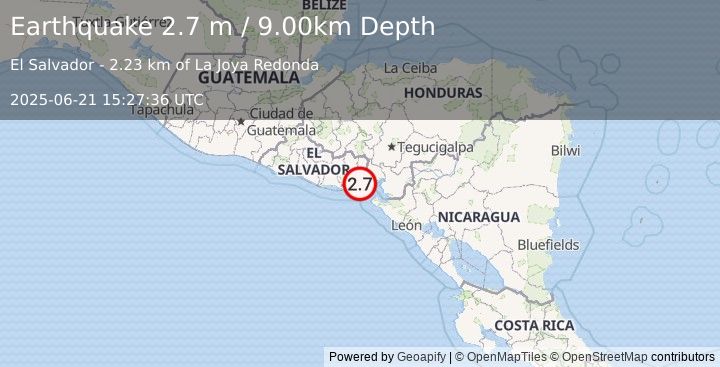 Earthquake EL SALVADOR (2.7 m) (2025-06-21 15:27:36 UTC)