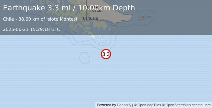 Earthquake DRAKE PASSAGE (3.3 ml) (2025-06-21 15:29:18 UTC)