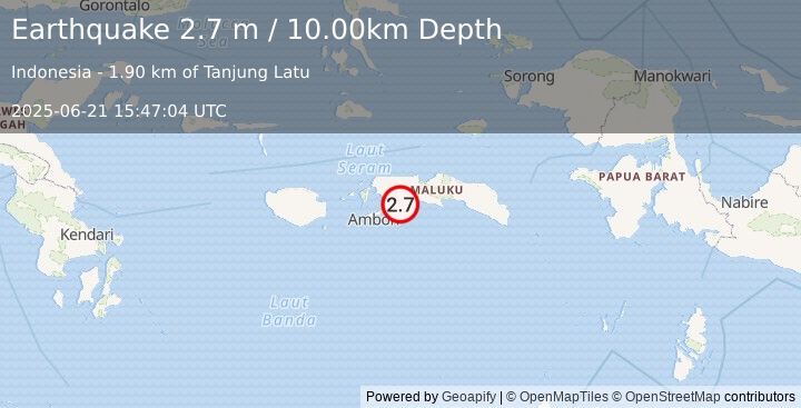 Earthquake SERAM, INDONESIA (2.7 m) (2025-06-21 15:47:04 UTC)