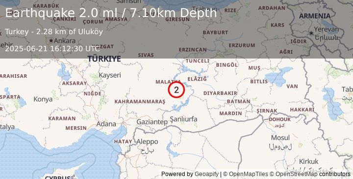 Earthquake EASTERN TURKEY (2.0 ml) (2025-06-21 16:12:30 UTC)