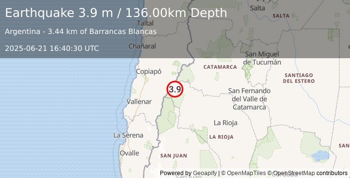 Earthquake LA RIOJA, ARGENTINA (3.5 m) (2025-06-21 16:40:47 UTC)