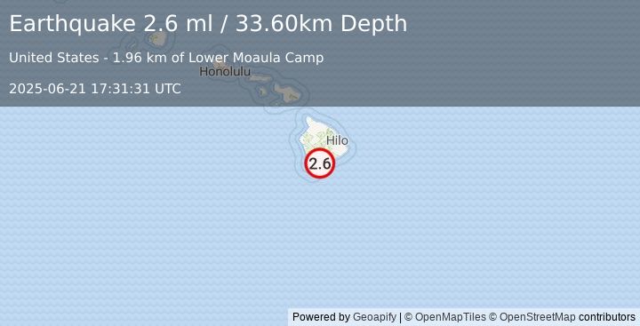 Earthquake ISLAND OF HAWAII, HAWAII (2.8 ml) (2025-06-21 17:31:30 UTC)