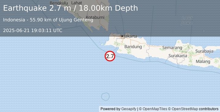 Earthquake JAVA, INDONESIA (2.7 m) (2025-06-21 19:03:11 UTC)