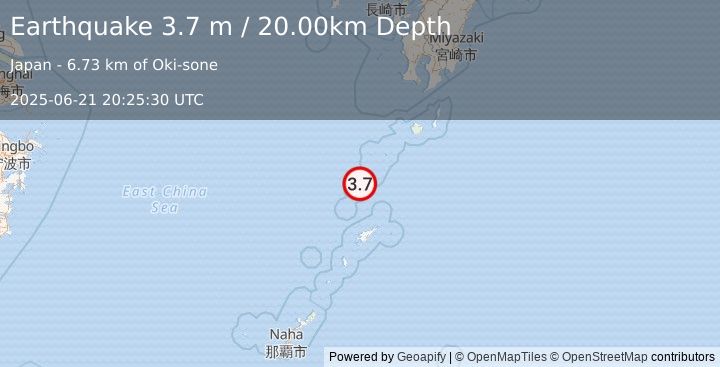 Earthquake RYUKYU ISLANDS, JAPAN (3.7 m) (2025-06-21 20:24:30 UTC)