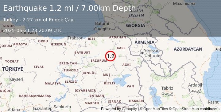 Earthquake EASTERN TURKEY (1.2 ml) (2025-06-21 23:20:09 UTC)