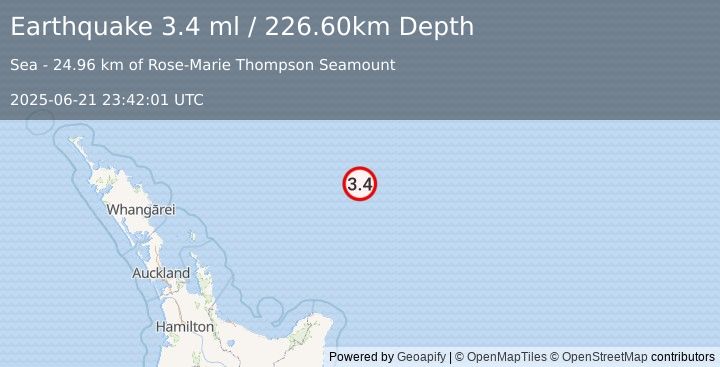 Earthquake OFF E. COAST OF N. ISLAND, N.Z. (3.4 ml) (2025-06-21 23:42:01 UTC)
