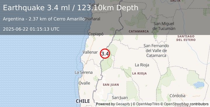 Earthquake SAN JUAN, ARGENTINA (3.4 ml) (2025-06-22 01:15:13 UTC)