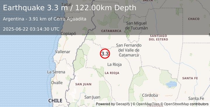 Earthquake LA RIOJA, ARGENTINA (3.3 m) (2025-06-22 03:14:30 UTC)
