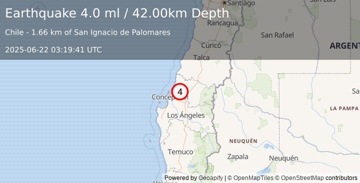 Earthquake BIO-BIO, CHILE (4.1 ml) (2025-06-22 03:19:43 UTC)