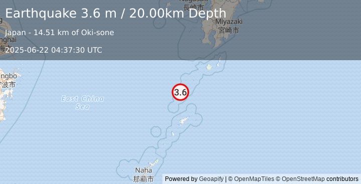 Earthquake RYUKYU ISLANDS, JAPAN (3.6 m) (2025-06-22 04:37:30 UTC)
