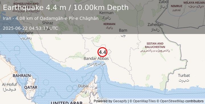 Earthquake SOUTHERN IRAN (4.4 m) (2025-06-22 04:53:37 UTC)