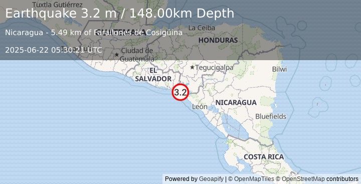 Earthquake NICARAGUA (3.2 m) (2025-06-22 05:30:21 UTC)