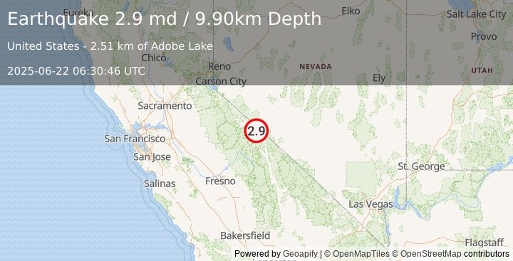 Earthquake CENTRAL CALIFORNIA (2.8 md) (2025-06-22 06:30:45 UTC)