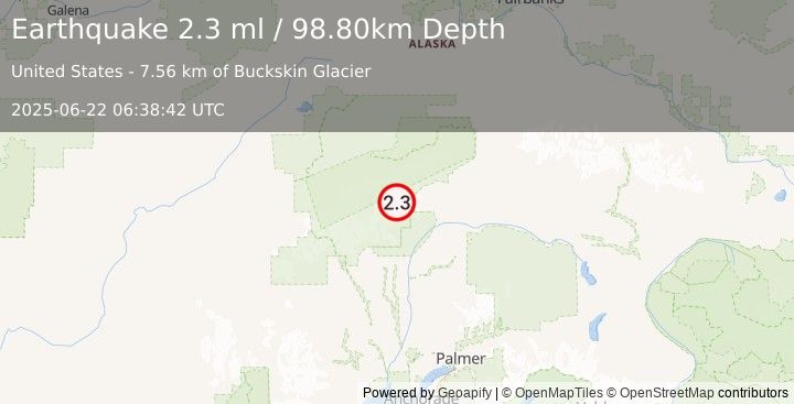 Earthquake CENTRAL ALASKA (2.3 ml) (2025-06-22 06:38:42 UTC)