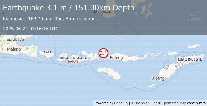 Earthquake FLORES REGION, INDONESIA (3.1 m) (2025-06-22 07:16:16 UTC)