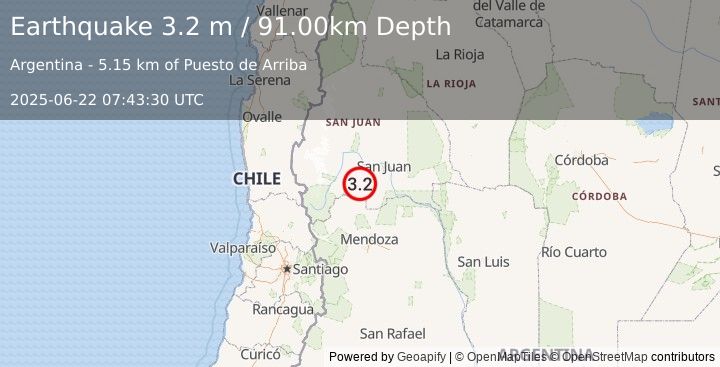 Earthquake SAN JUAN, ARGENTINA (3.2 m) (2025-06-22 07:43:30 UTC)