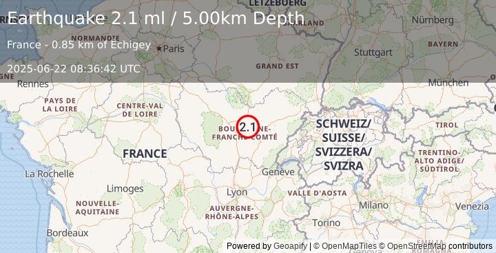 Earthquake FRANCE (2.1 ml) (2025-06-22 08:36:42 UTC)