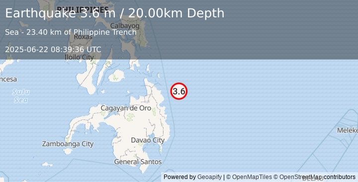 Earthquake MINDANAO, PHILIPPINES (3.6 m) (2025-06-22 08:39:36 UTC)