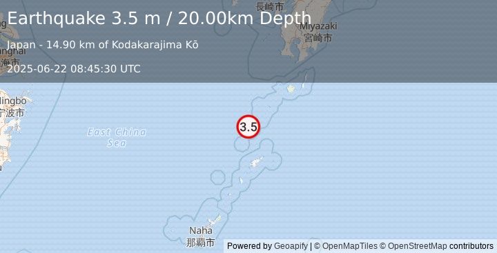 Earthquake RYUKYU ISLANDS, JAPAN (3.5 m) (2025-06-22 08:45:30 UTC)