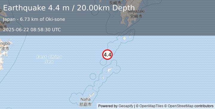 Earthquake RYUKYU ISLANDS, JAPAN (4.4 m) (2025-06-22 08:58:30 UTC)
