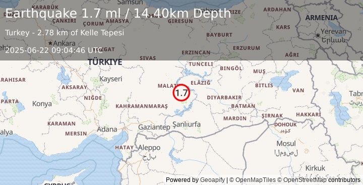Earthquake EASTERN TURKEY (1.7 ml) (2025-06-22 09:04:46 UTC)