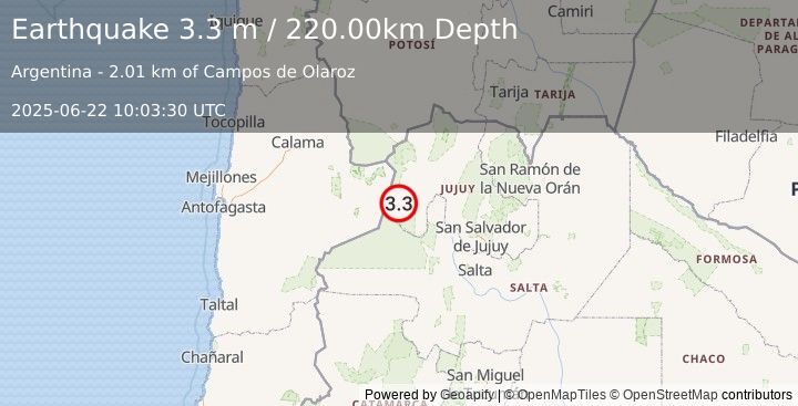 Earthquake ANTOFAGASTA, CHILE (3.1 m) (2025-06-22 10:03:24 UTC)