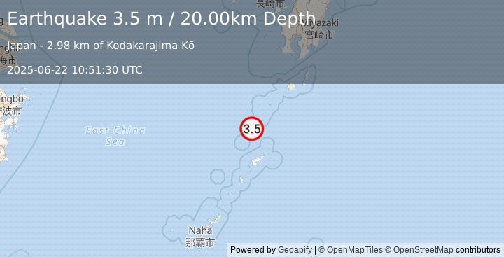 Earthquake RYUKYU ISLANDS, JAPAN (3.5 m) (2025-06-22 10:51:30 UTC)
