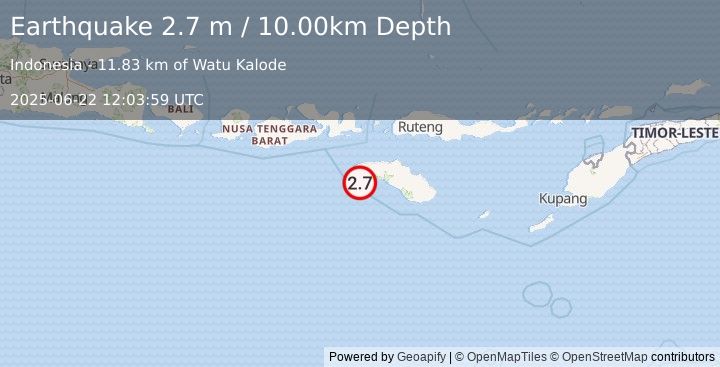 Earthquake SUMBA REGION, INDONESIA (2.7 m) (2025-06-22 12:03:59 UTC)