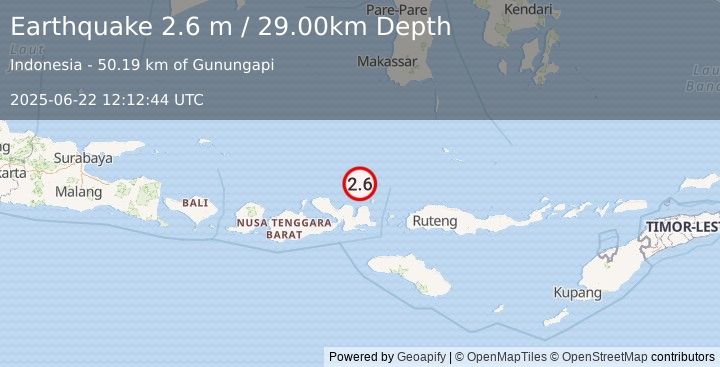 Earthquake FLORES SEA (2.6 m) (2025-06-22 12:12:44 UTC)