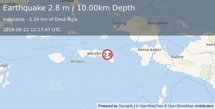 Earthquake SERAM, INDONESIA (2.8 m) (2025-06-22 12:17:47 UTC)