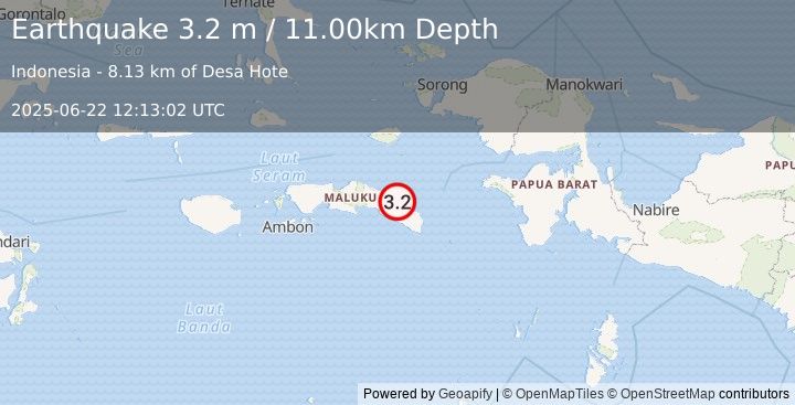 Earthquake SERAM, INDONESIA (3.2 m) (2025-06-22 12:13:02 UTC)