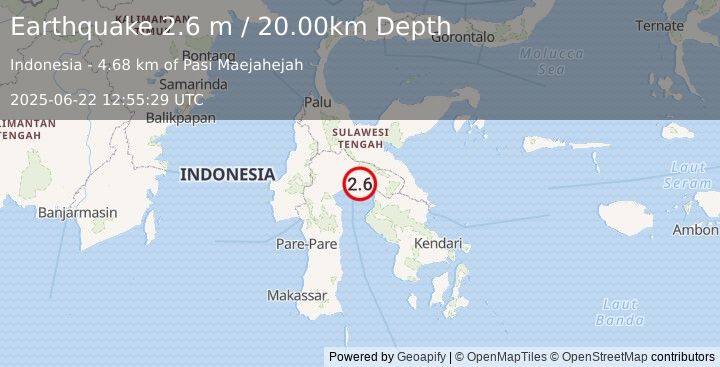 Earthquake SULAWESI, INDONESIA (2.6 m) (2025-06-22 12:55:29 UTC)