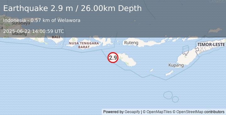 Earthquake SUMBA REGION, INDONESIA (2.9 m) (2025-06-22 14:00:59 UTC)