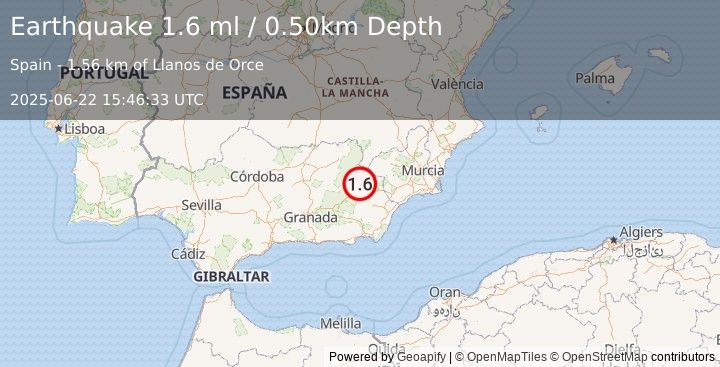 Earthquake SPAIN (1.6 ml) (2025-06-22 15:46:33 UTC)