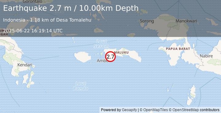 Earthquake SERAM, INDONESIA (2.7 m) (2025-06-22 16:19:14 UTC)