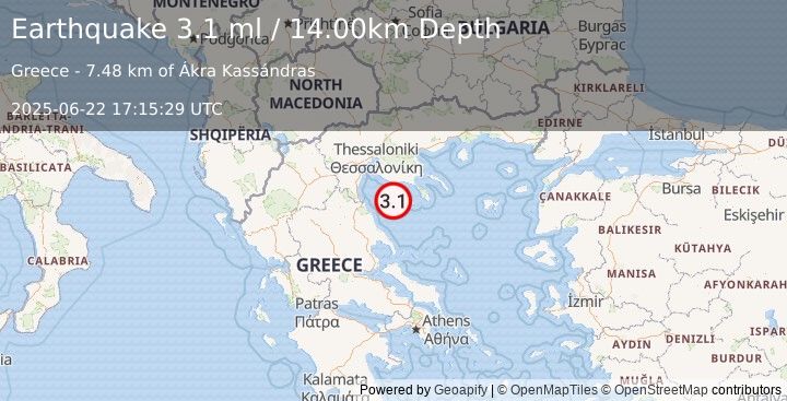 Earthquake AEGEAN SEA (3.1 ml) (2025-06-22 17:15:29 UTC)