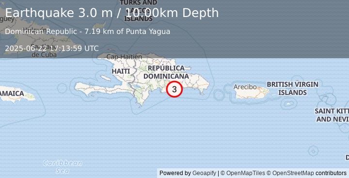 Earthquake DOMINICAN REPUBLIC REGION (3.0 m) (2025-06-22 17:13:59 UTC)