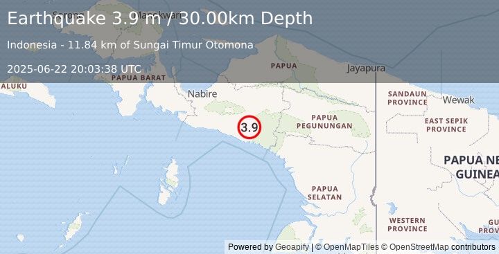 Earthquake PAPUA, INDONESIA (3.9 m) (2025-06-22 20:03:38 UTC)